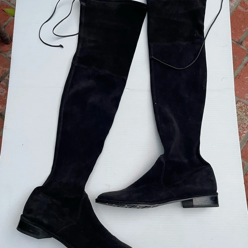 Stuart Weitzman OTK Lowland Boots Shoes Suede Over the Knee Black